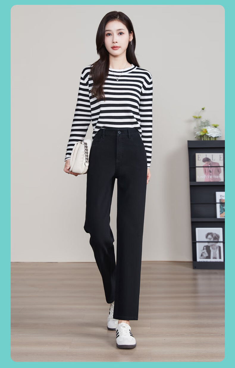 ESE-Y Spring 2025 New Slim-Fit Straight-Leg Jeans for Women with Four-Way Stretch, Slimming Effect, Ankle-Length, Denim Blue, Size 27 19