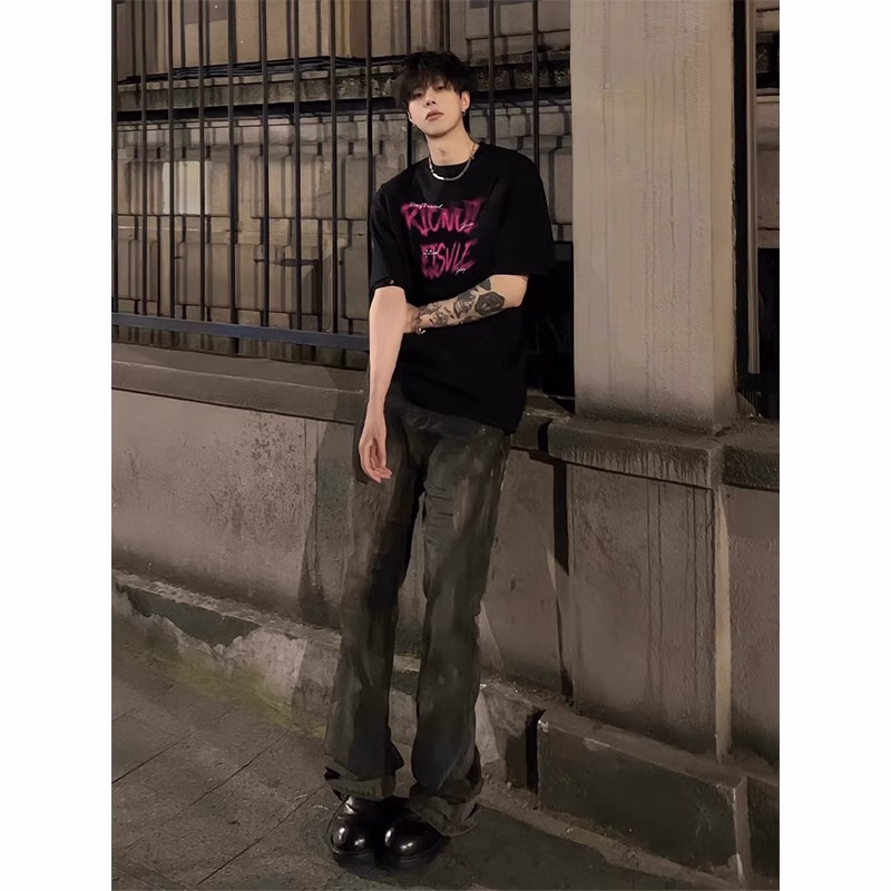 Herren T-shirt Aus Schwerer Baumwolle Kurzarm Schwarz Locker_voghion.com