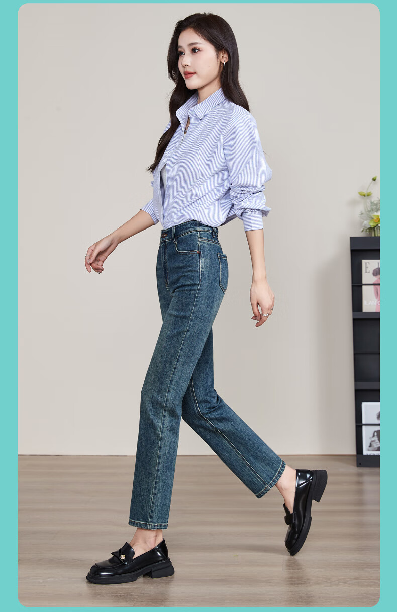 ESE-Y Straight-Leg Jeans for Women, New Spring 2025 Style, Elastic Slimming for Petite Figures, Vintage Blue, Size 30 19