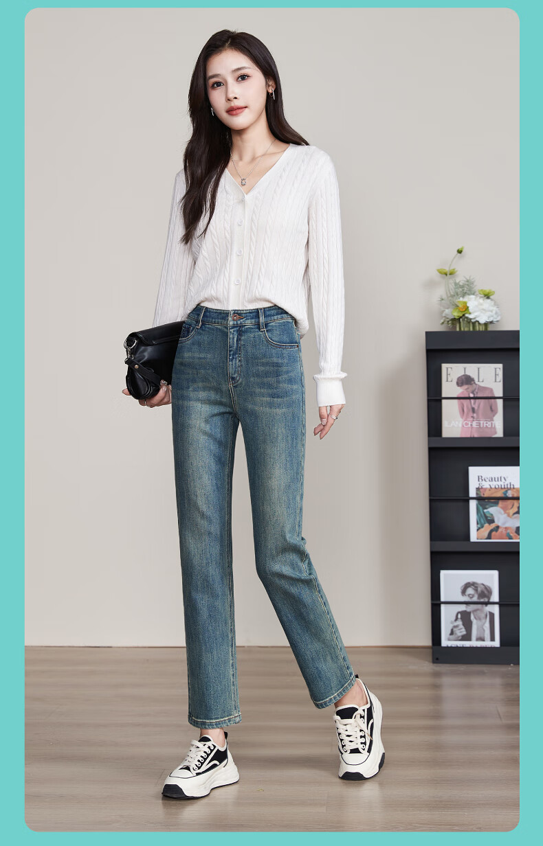 ESE-Y Straight-Leg Jeans for Women, New Spring 2025 Style, Elastic Slimming for Petite Figures, Vintage Blue, Size 30 20