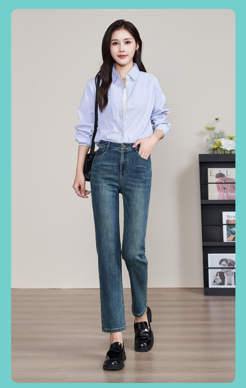 ESE-Y Straight-Leg Jeans for Women, New Spring 2025 Style, Elastic Slimming for Petite Figures, Vintage Blue, Size 30 17