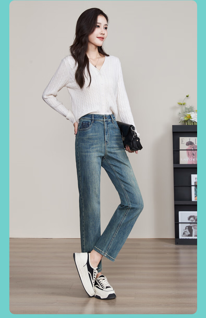 ESE-Y Straight-Leg Jeans for Women, New Spring 2025 Style, Elastic Slimming for Petite Figures, Vintage Blue, Size 30 21