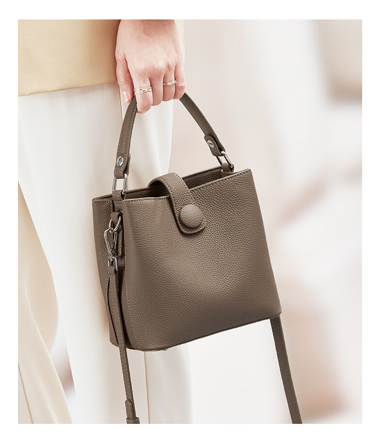 ESUNARTY Genuine Leather Bucket Bag Women 2026 New Handbag Boutique High-End Shoulder Crossbody Bag Birthday Gift for Women 4