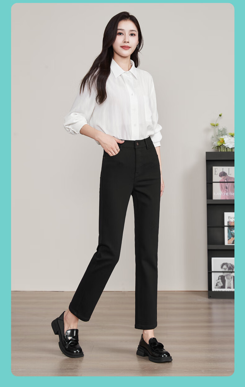ESE-Y Straight-Leg Jeans for Women, New Spring 2025 Style, Elastic Slimming for Petite Figures, Vintage Blue, Size 30 24