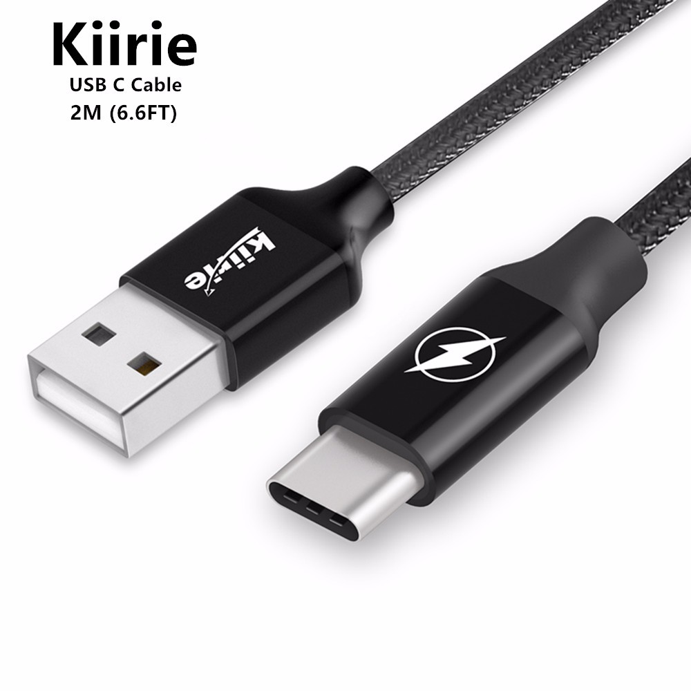 

kiirie Черный цвет Нейлоновый плетеный USB-кабель, USB Тип C Тип кабеля c Кабель для зарядки кабеля для быстрого зарядного устройства Кабель USB 30