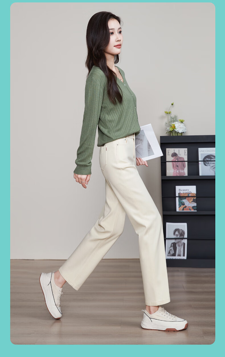 ESE-Y Spring 2025 New Slim-Fit Straight-Leg Jeans for Women with Four-Way Stretch, Slimming Effect, Ankle-Length, Denim Blue, Size 27 23