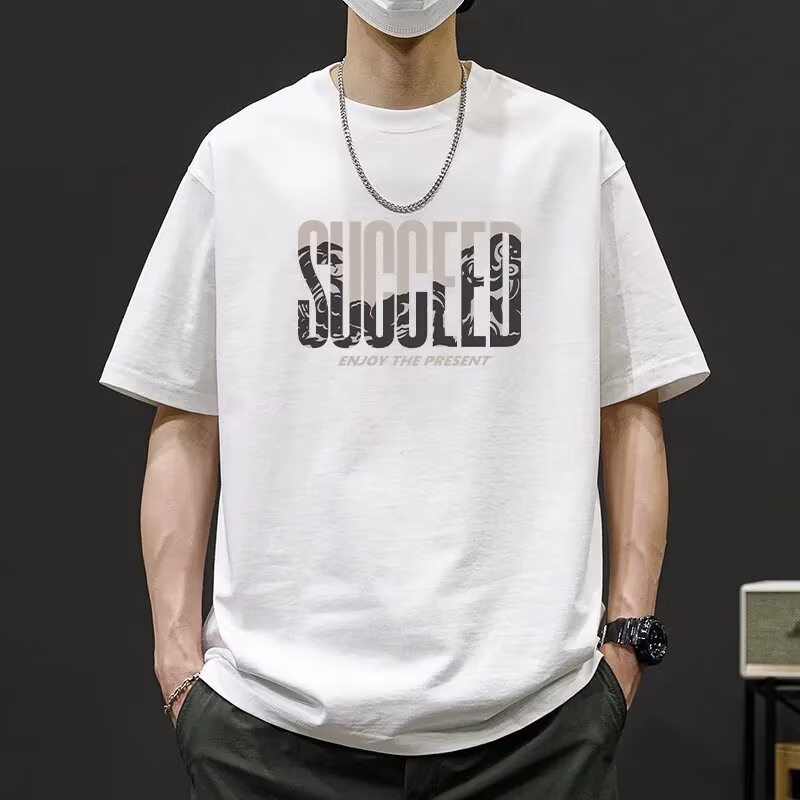 Herr t-shirt i bomull med korta ärmar lös passform sommar casual_voghion.com