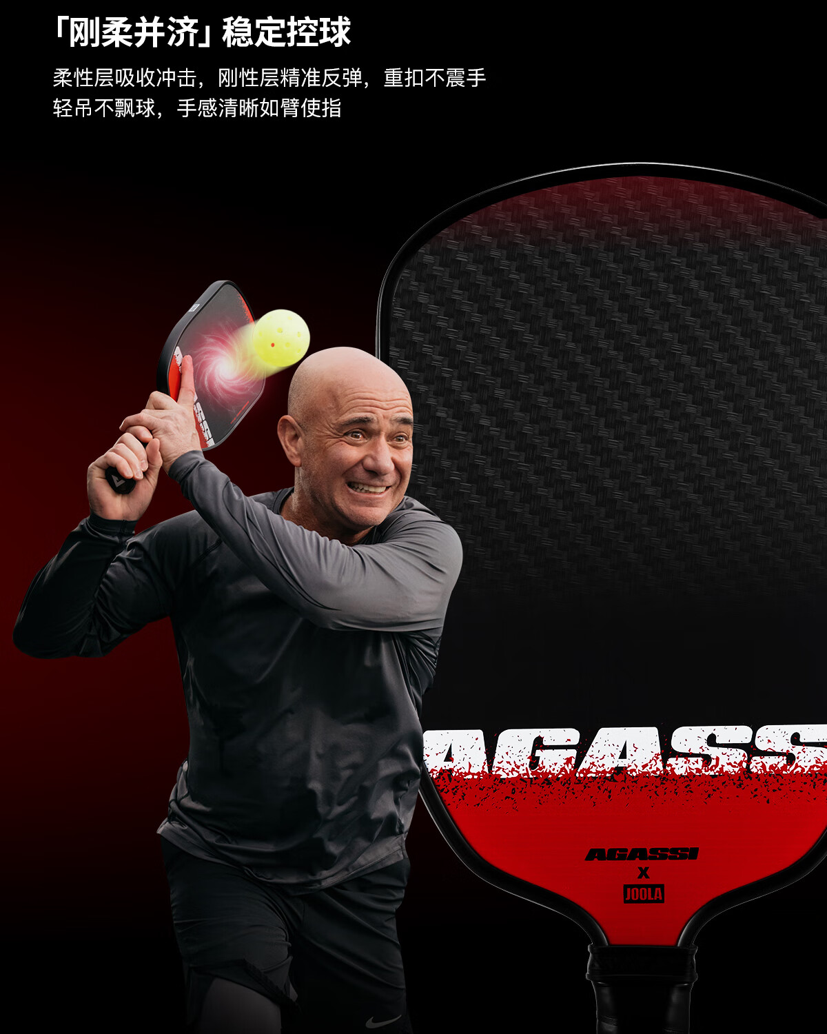 JOOLA Agassi Collaboration Fiberglass Beginner Table Tennis Paddle - Agassi Champion 12mm 13