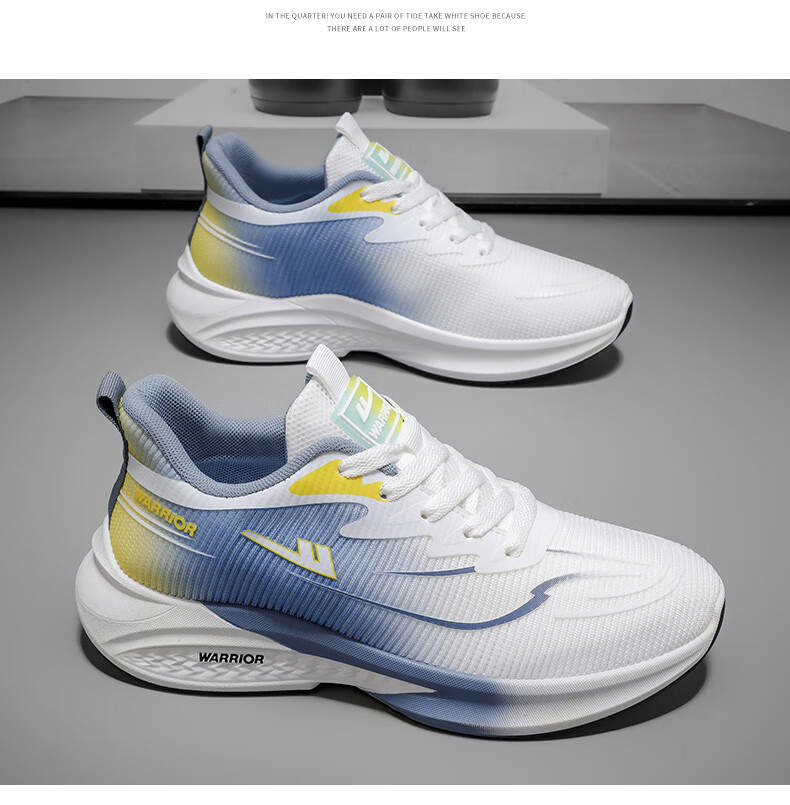 Warrior Men's Summer New Sports Shoes Lightweight Soft Sole Mesh Breathable Running Casual Shoes White Blue Size 39 8