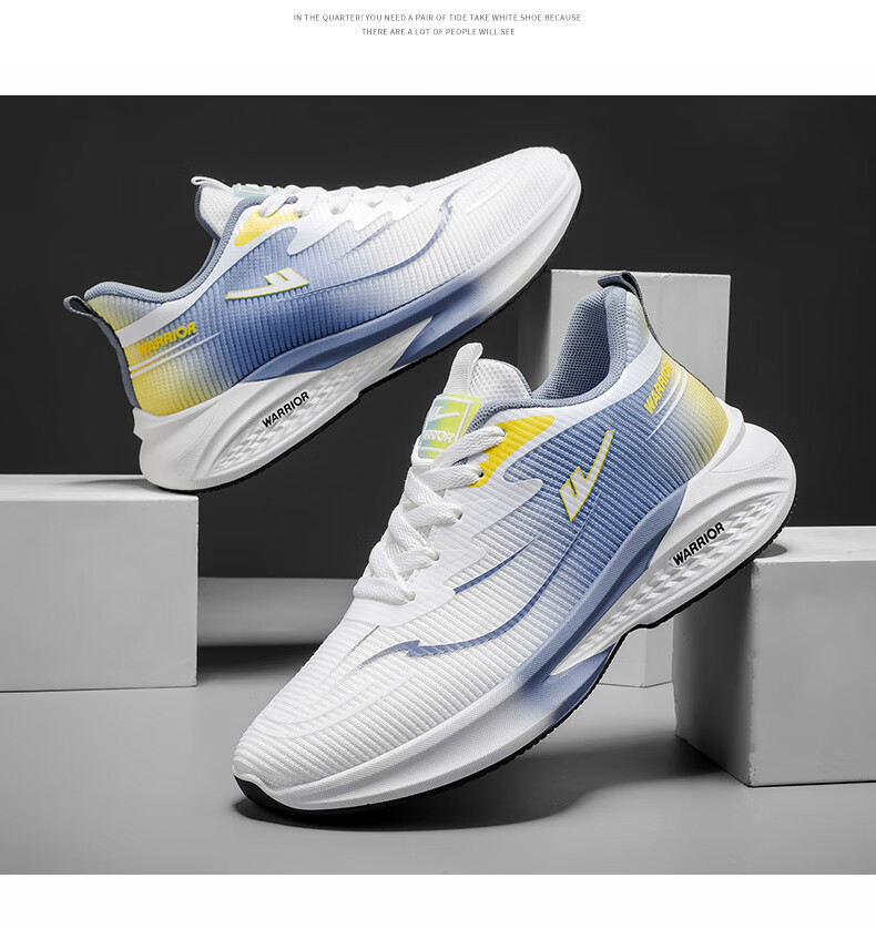 Warrior Men's Summer New Sports Shoes Lightweight Soft Sole Mesh Breathable Running Casual Shoes White Blue Size 39 10