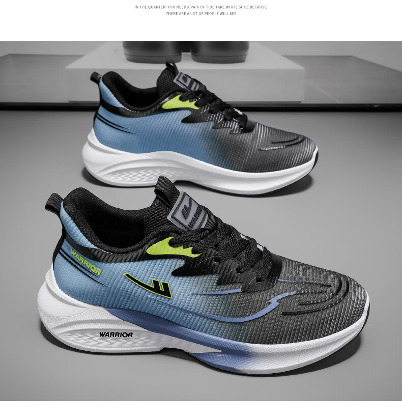 Warrior Men's Summer New Sports Shoes Lightweight Soft Sole Mesh Breathable Running Casual Shoes White Blue Size 39 7