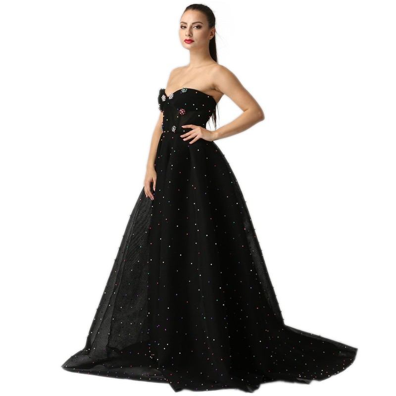 

ALACATI черный, 2018 Black Sweetheart Sexy Tulle Prom Dresses Самые новые бриллиантовые жемчуг с плеч