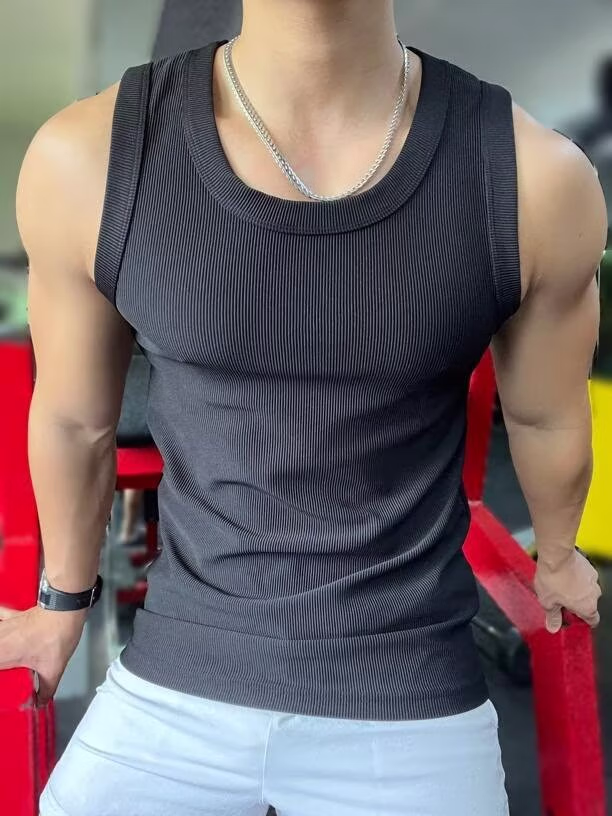 Combed Texture Vest Men's Summer Sports And Leisure Fitness Wear Training Clothes, Quick-drying Through Sleeveless T-shirt, Light Gray 6021 XL_viptrois.com