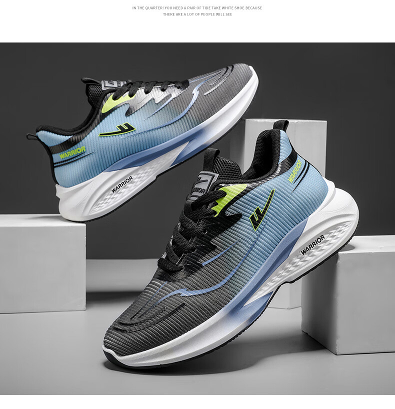 Warrior Men's Summer New Sports Shoes Lightweight Soft Sole Mesh Breathable Running Casual Shoes White Blue Size 39 9