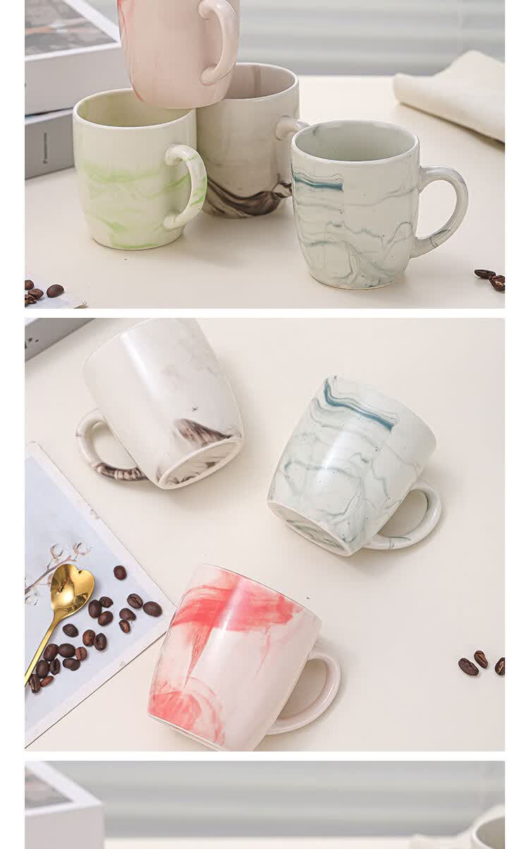 大理石纹简约陶瓷马克杯送闺蜜礼物实用水杯咖啡杯陶瓷杯马克杯灰色水