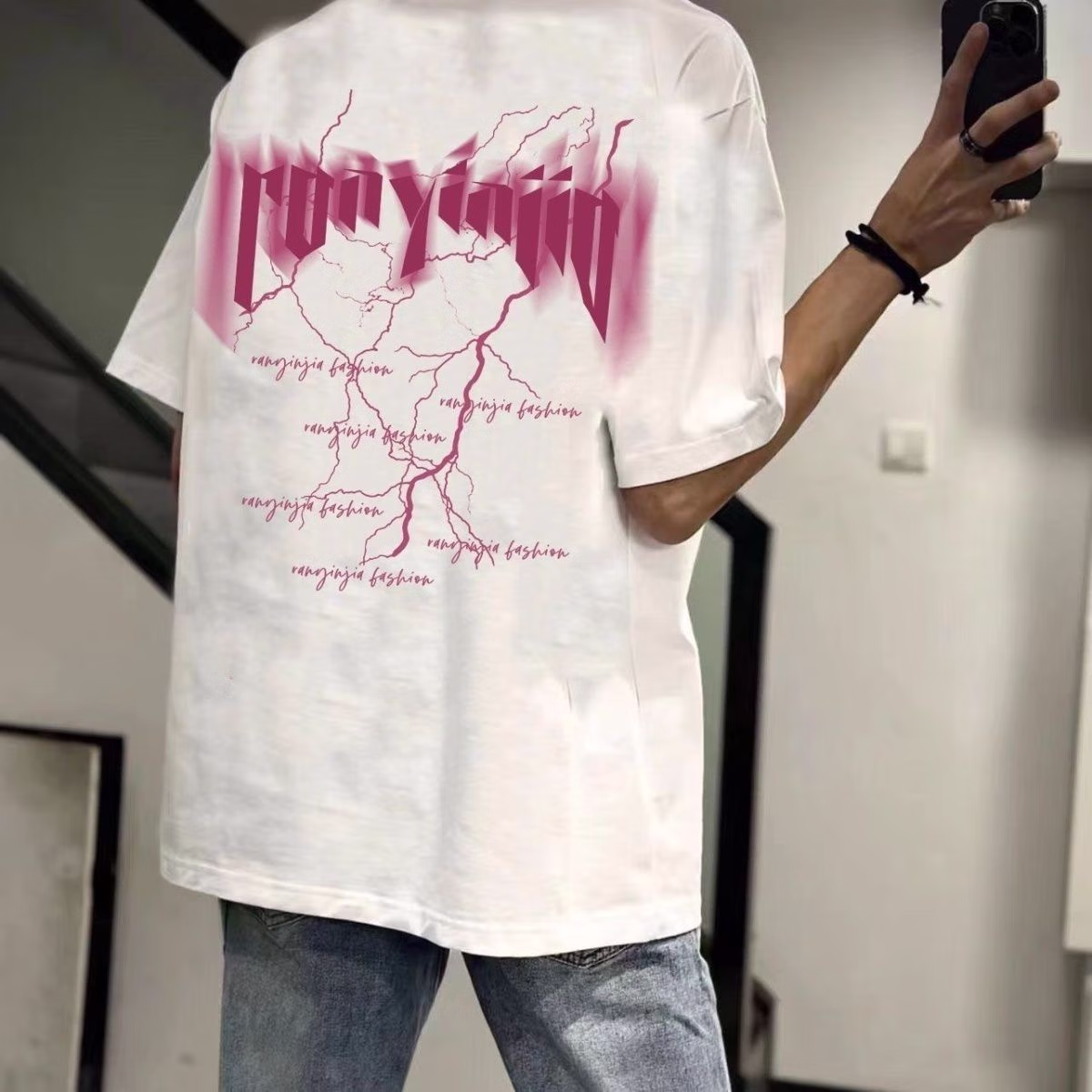Schweres T-shirt Aus Gekämmter Baumwolle Mit Blitz-druck Unisex_voghion.com