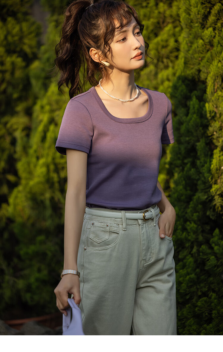 Mishow [] Women's Square Neck Short Sleeve T-Shirt 2026 Spring Summer New High-End Crop Top 60