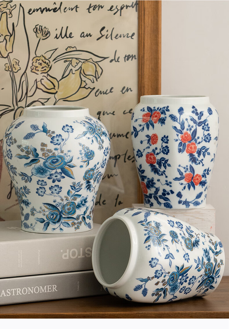 青花瓷陶瓷花瓶中式家居装饰品现代风家居桌面玄关摆件水养鲜花友梅