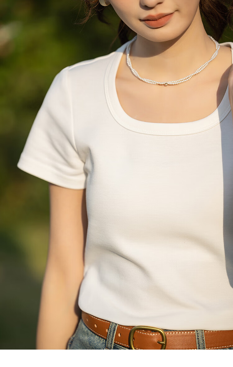 Mishow [] Women's Square Neck Short Sleeve T-Shirt 2026 Spring Summer New High-End Crop Top 19