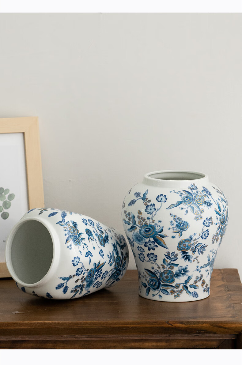 青花瓷陶瓷花瓶中式家居装饰品现代风家居桌面玄关摆件水养鲜花友梅