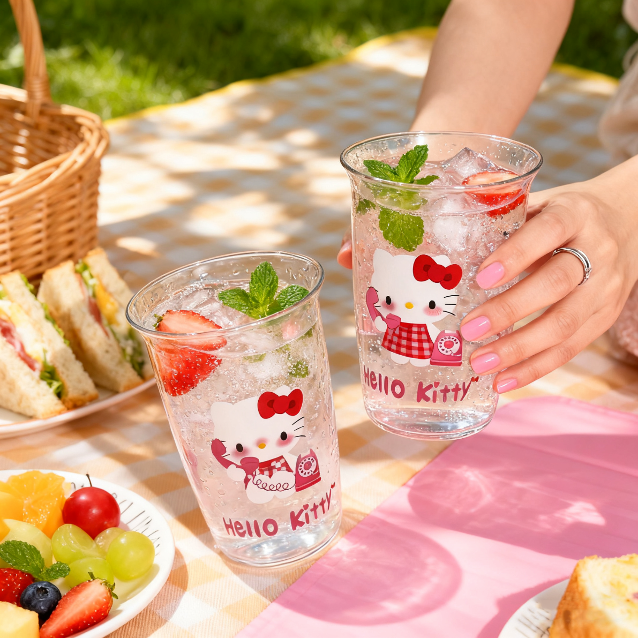 高硼硅玻璃耐热可爱三丽鸥kt猫印花玻璃杯女生水杯 kt粉猫 460ml