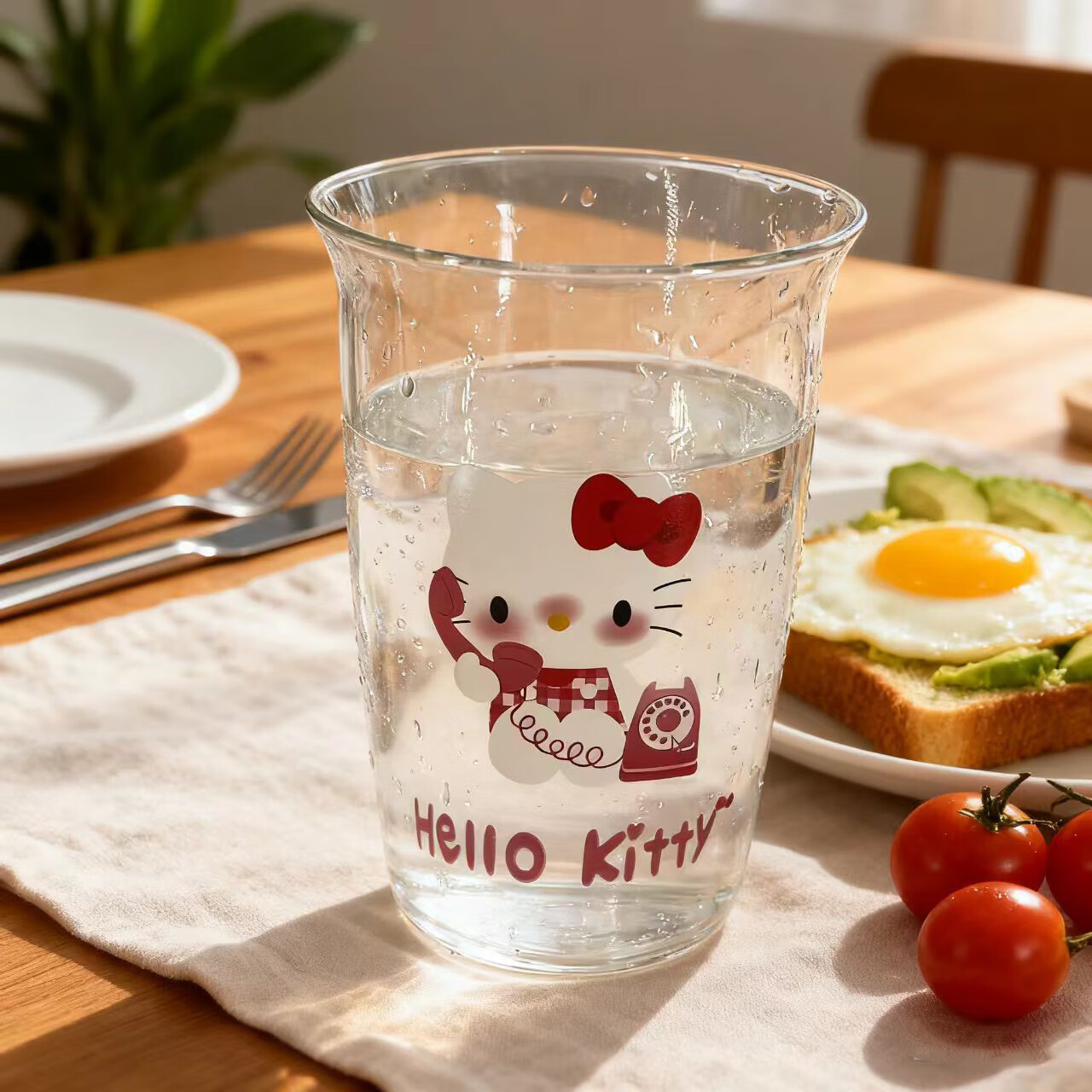 高硼硅玻璃耐热可爱三丽鸥kt猫印花玻璃杯女生水杯 kt粉猫 460ml