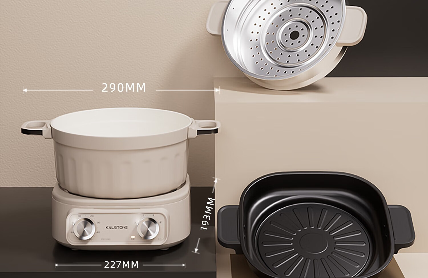 Kalstone N72 Titanium Ceramic Split Electric Cooker Multifunctional Small Electric Pot Hot Pot Dormitory Household Steamer and Cooker Instant Noodle Pot Small Electric Steamer 21