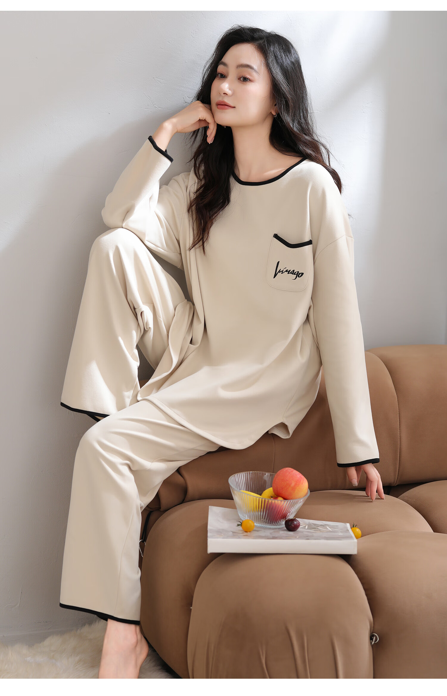 德绒睡衣女春秋季长袖加厚保暖薄绒冬款女士简约家居服套装可外穿