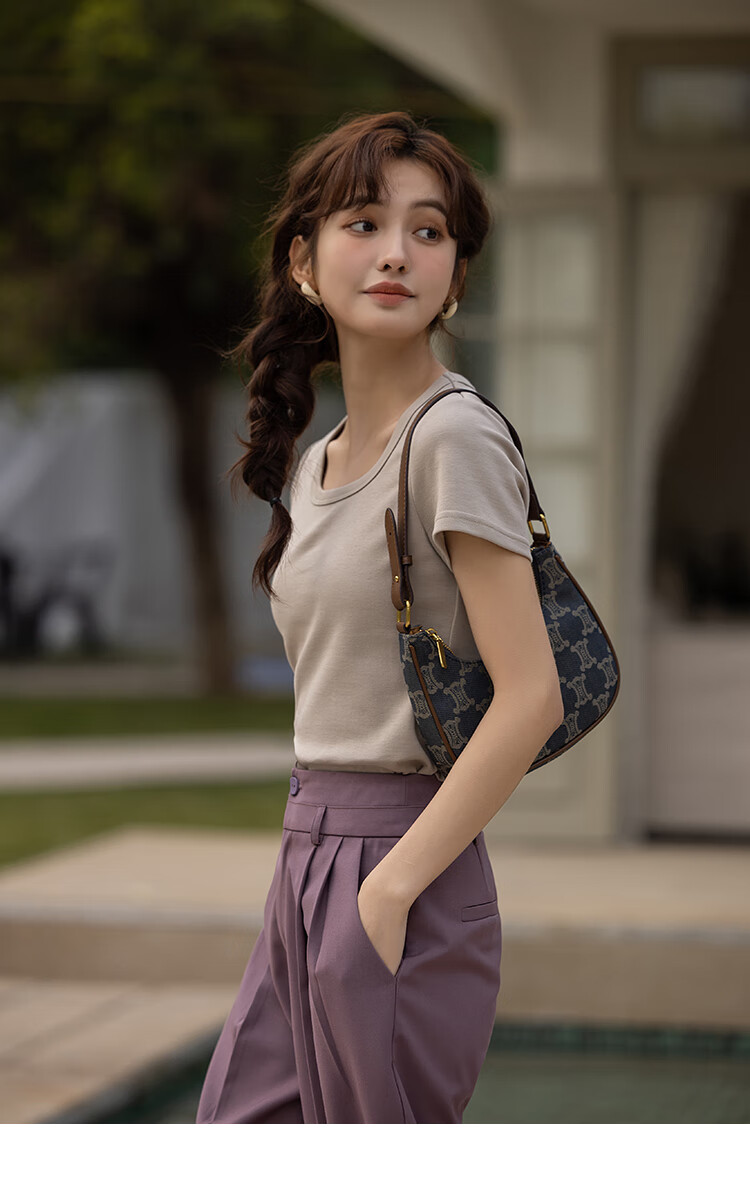 Mishow [] Women's Square Neck Short Sleeve T-Shirt 2026 Spring Summer New High-End Crop Top 48