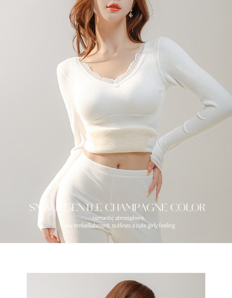 Mankejiao Women's Cashmere Silk Thermal Underwear Set Fleece Lined Thickened 2025 Autumn Winter New Long Johns Bra-Free 3