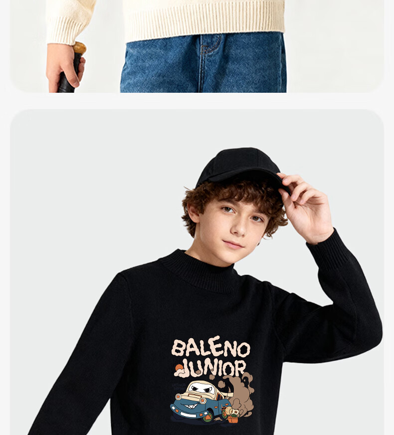 Baleno Boys' Sweater, Winter 2025 Style, Children's Fleece-Lined Warm Semi-Turtleneck Knit Sweater, Big Kids Winter Inner Layer Sweater 15