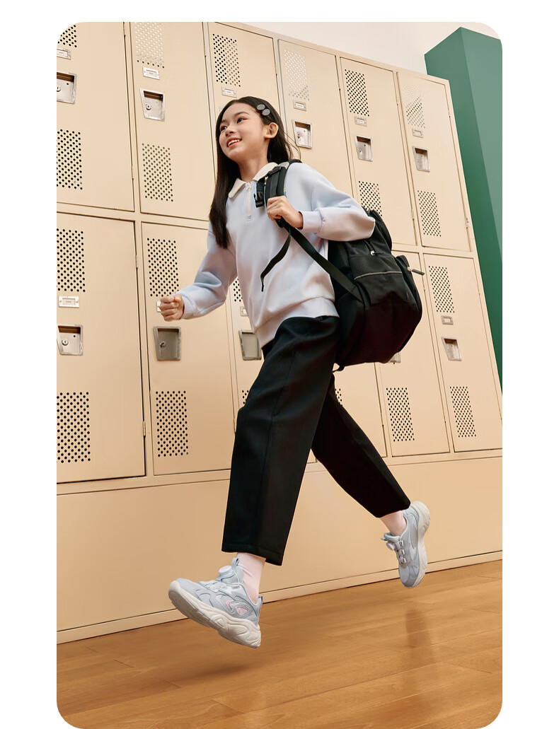 QIAODAN Girls' Running Shoes Kids Spring Autumn Lightweight Sports Shoes with Knob Mesh Graphite Blue/QIAODAN White Size 38 23