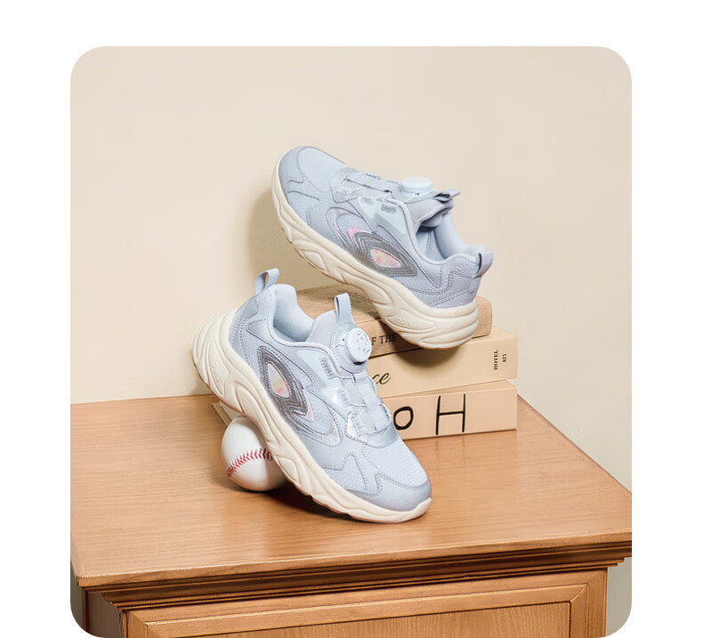 QIAODAN Girls' Running Shoes Kids Spring Autumn Lightweight Sports Shoes with Knob Mesh Graphite Blue/QIAODAN White Size 38 25