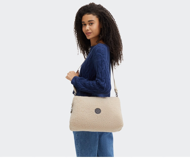 Kipling Lightweight Stylish Beige Sherpa POLLIE M Tote Bag Birthday Gift Holiday Gift 2