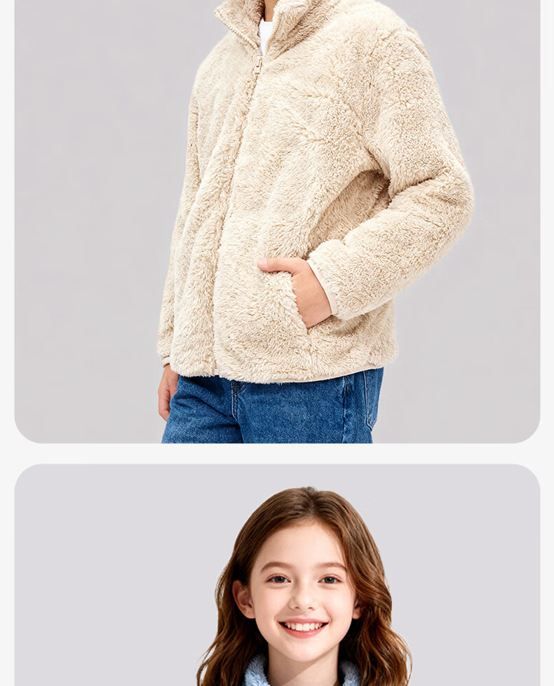 Baleno Kids Winter Fleece Stand Collar Jacket Girls Thickened Warm Double-Sided Fleece Outerwear 5