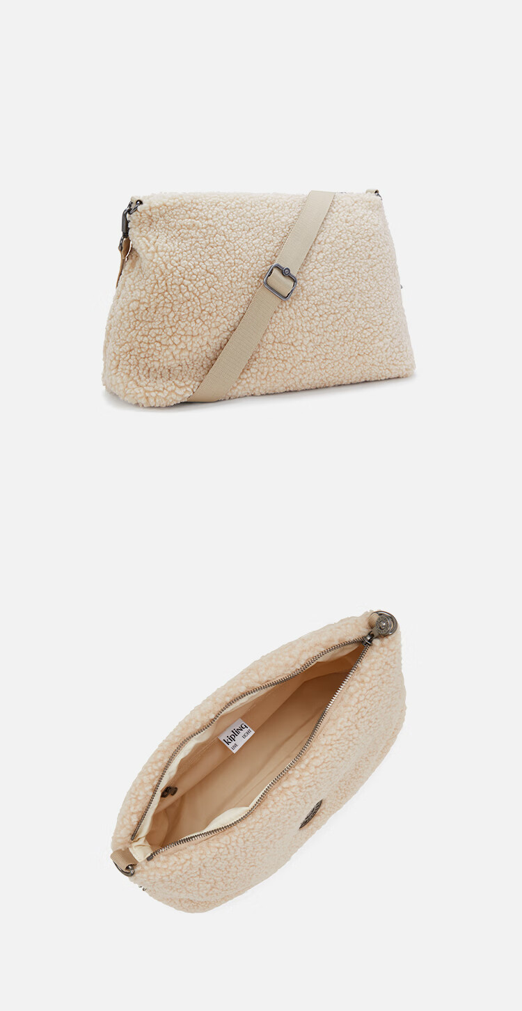 Kipling Lightweight Stylish Beige Sherpa POLLIE M Tote Bag Birthday Gift Holiday Gift 4