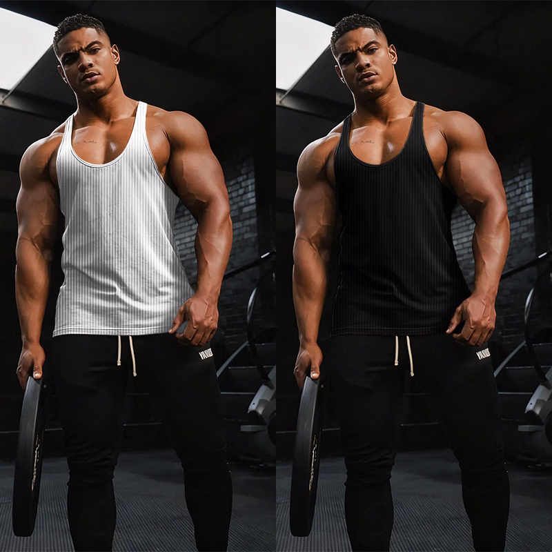 American Fitness Men's Fitness Summer Vest Basketball Sports Show Muscle Loose Breathable Sleeveless Bottom Shirt_viptrois.com