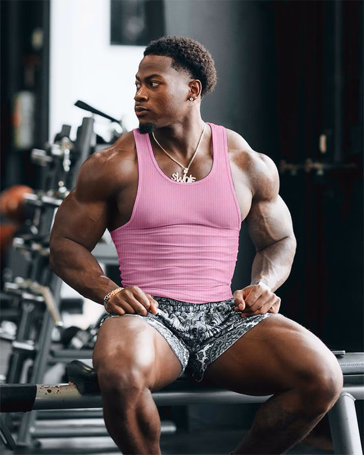 Men's Vest 2026 New Spring And Summer Fitness High Elastic Thread I-shaped Vest Men's Slim-fitting Quick-drying Breathable Sleeveless, Pink 3XL_viptrois.com