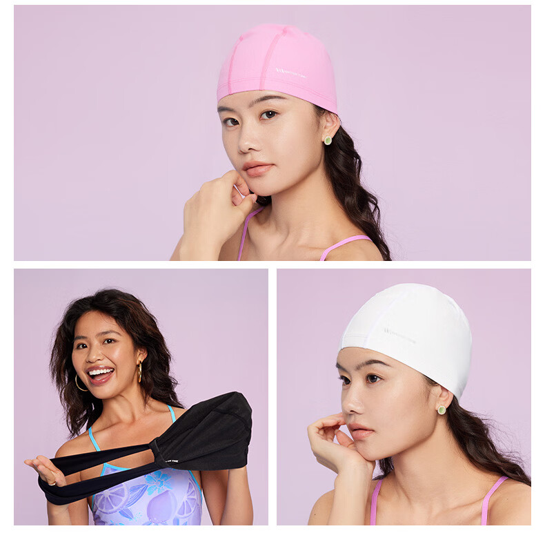 WATERTIME Waterproof Swim Cap Headband for Men and Women, Non-Tight Long Hair Tie, Large Head Circumference, High-Value Swimming Cap, Star Diamond Black 11