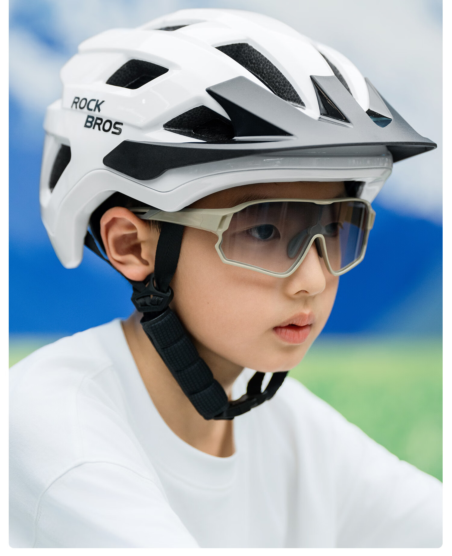 Rockbros Youth Mountain Bike Helmet Kids Roller Skating Scooter Bicycle Student Safety Helmet Unisex White 27