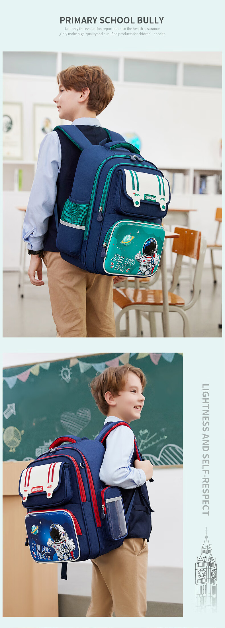 Zhiduo Bao School Backpack for Boys Grades 1-6 Astronaut Children's Lightweight Ergonomic New Model 16