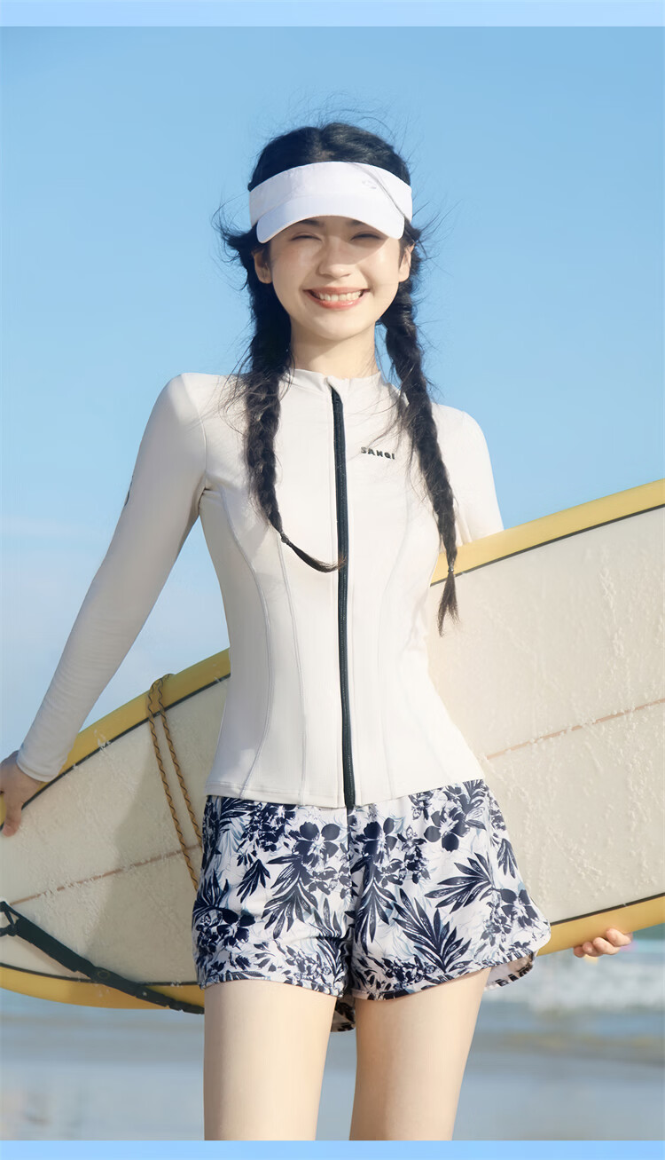 Sanqi Two-Piece Women's Long Sleeve Conservative Swimwear Plus Size Sporty Tummy Control Slimming Hot Spring Swimsuit XL 15