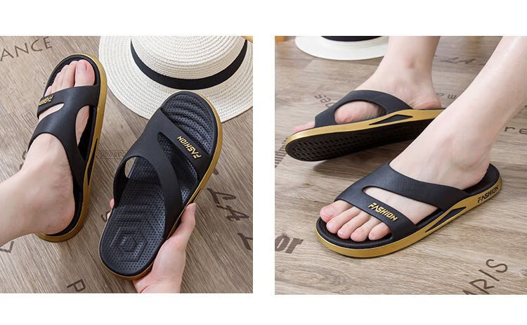 FOOTOPPO Men's Beach Outdoor Trendy Open-Toe Slippers Non-Slip Bathroom Sandals Summer College Student Casual Sandals 8