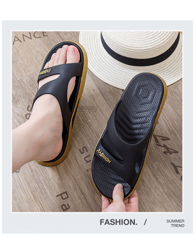 FOOTOPPO Men's Beach Outdoor Trendy Open-Toe Slippers Non-Slip Bathroom Sandals Summer College Student Casual Sandals 9