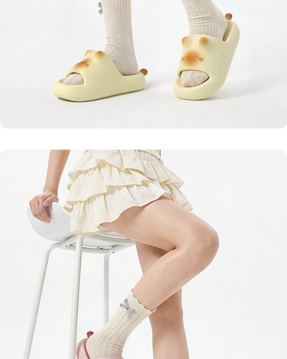 Chikoku Cute Cat Slippers for Women Summer New Indoor Home Thick Sole Cartoon Outdoor Sandals 6