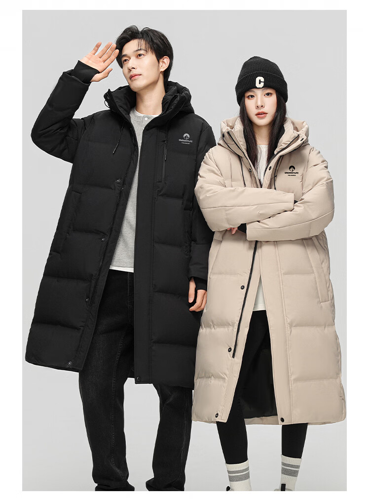 SNOWFLYING Unisex Long Hooded Down Jacket Autumn Winter New Loose Fit 90% Down Thick Warm Coat 3