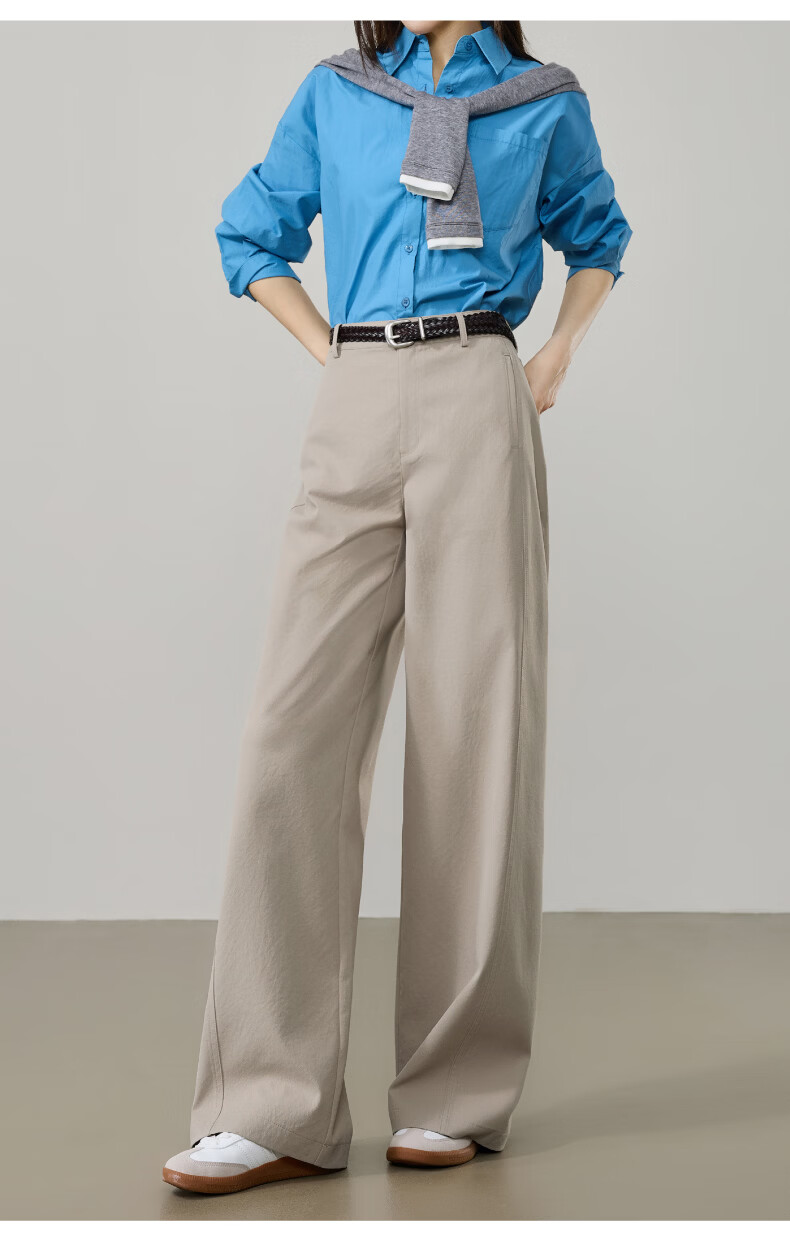ESE-Y Wrinkle-Resistant Titanium Cotton Wide-Leg Pants for Women Spring 2026 New High-Waist Side Split Loose Straight Casual Pants Navy Blue Size 27 19