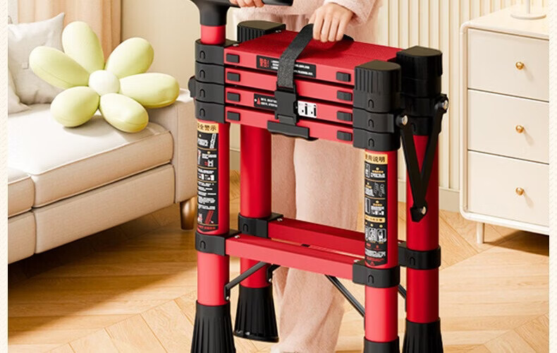 Yilinju Household Ladder Telescopic Ladder Small Lightweight A-Frame Folding Multi-Functional Staircase Engineering Ladder - S6 Red 22