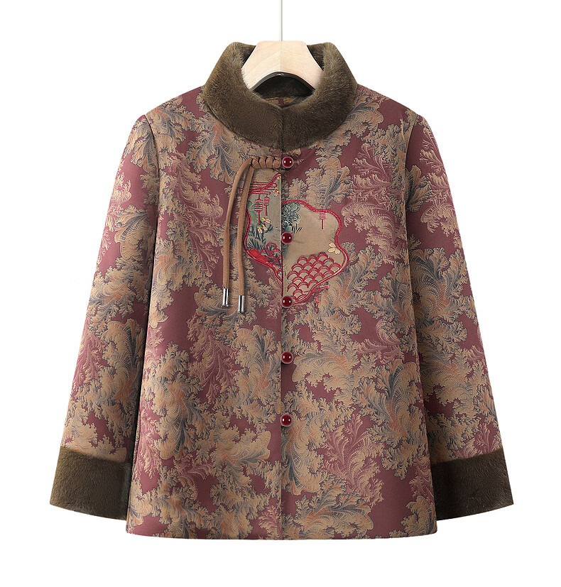 Fengxiao Mama Winter Coat Elderly Cotton-padded Jacket for Women 70-80 Years Old Mid-Aged and Senior Autumn Winter Thickened Fleece Lined Stylish Clothing 6