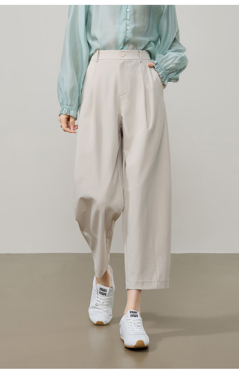 ESE-Y Women's Cropped Sickle Pants 2026 Spring Autumn Slim Fit Petite Harem Casual Pants Beige 29 19